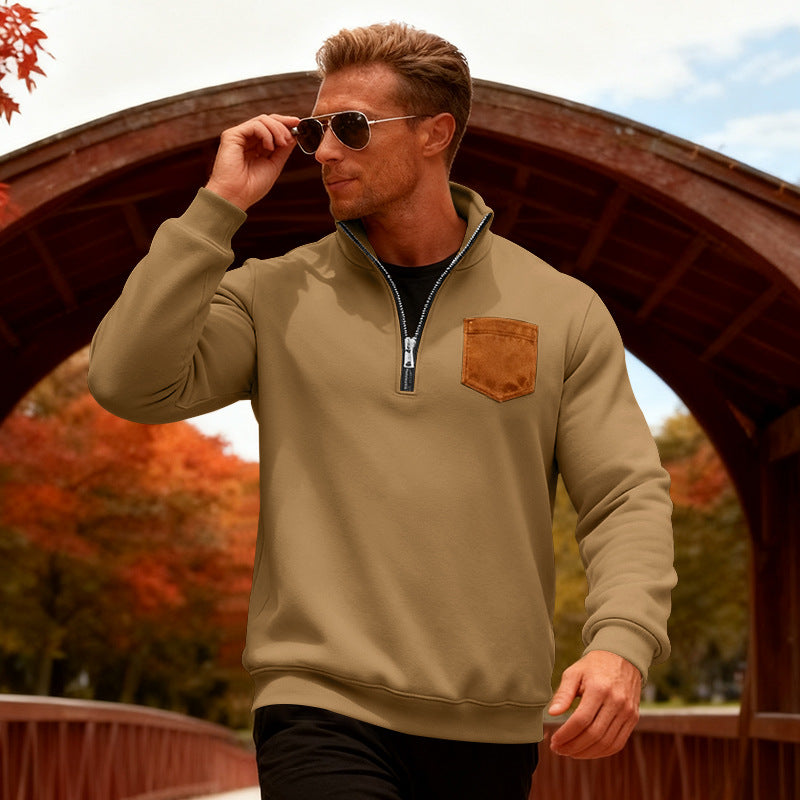 Herren Fleecepullover mit halbem Reißverschluss und praktischer Brusttasche Echoarchiv
