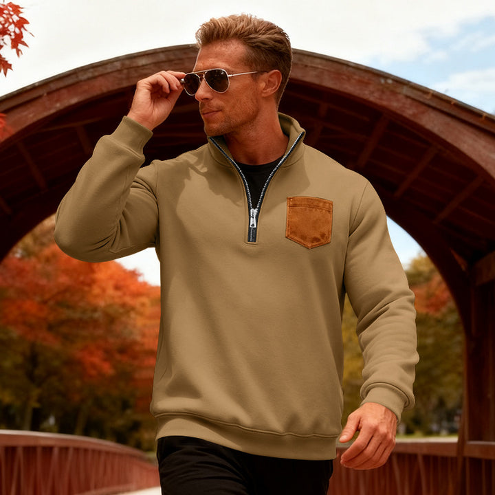 Herren Fleecepullover mit halbem Reißverschluss und praktischer Brusttasche Echoarchiv
