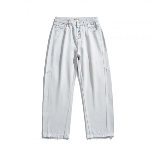 Damen Weite High‑Waist Cropped Jeans mit sichtbarer Knopfleiste, rohem Saum und Utility‑Nähten Echo Archiv