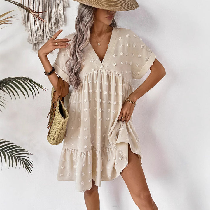 Damen Verspieltes Sommerkleid mit V-Ausschnitt und Rüschensaum Echo Archiv
