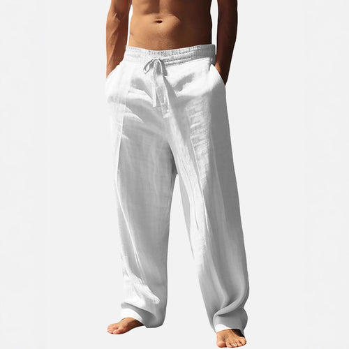 Herren lässige Leinenhose mit elastischem Bund und seitlichen Taschen Echoarchiv