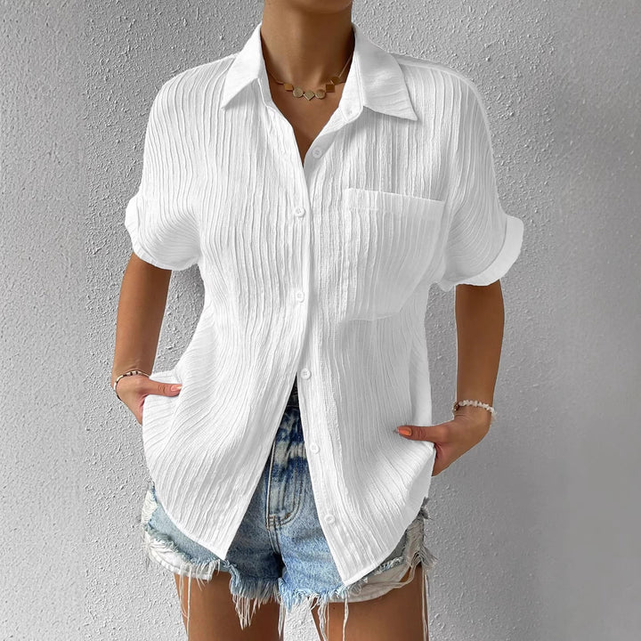 Damen lässige kurzärmlige Bluse mit Struktur und Brusttasche Echo Archiv
