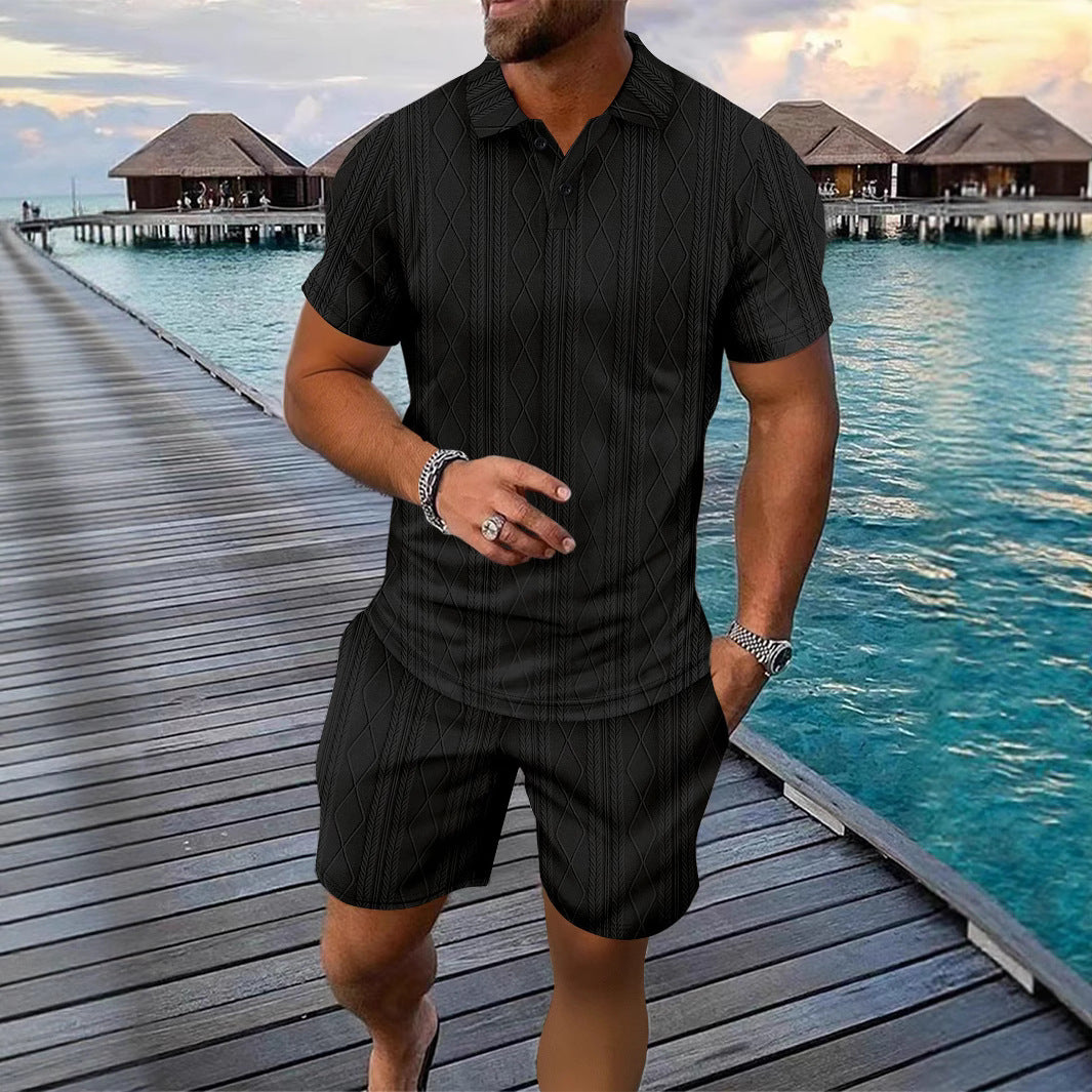 Herren Poloshirt mit strukturiertem Design und Kurzshorts Echoarchiv