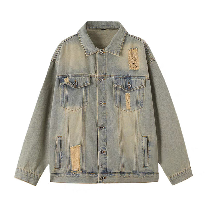 Herren Oversized Jeansjacke mit Used-Waschung und Destroy-Details Echoarchiv