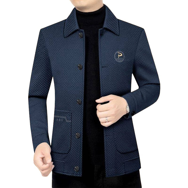 Herren Strukturierte Übergangsjacke mit Reverskragen und aufgesetzten Taschen – Taviero
