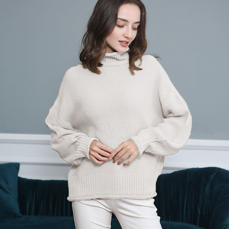 Damen Grobgestrickter Rollkragenpullover mit Ballonärmeln Echo Archiv