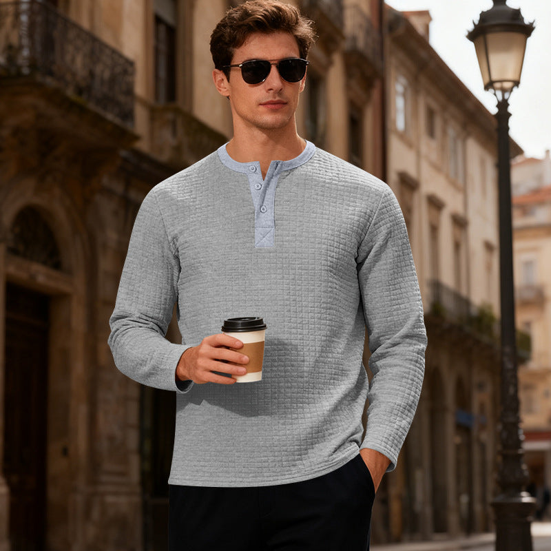 Herren Langarm-Henley-Shirt mit strukturiertem Design Echoarchiv