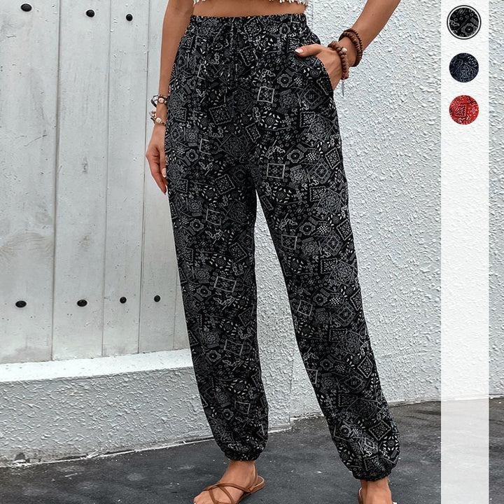 Damen Boho-Haremshose mit elastischem Taillenbund, Kordelzug und Seitentaschen – Avélisse