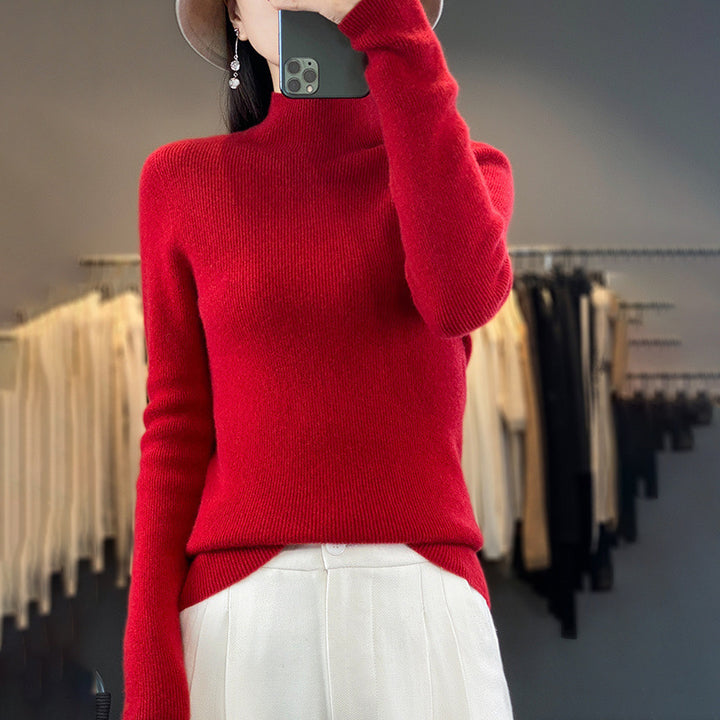 Damen Premium-Feinstrick-Mockneckpullover mit extra langen Ärmelabschlüssen und feiner Rippenstruktur Echoarchiv