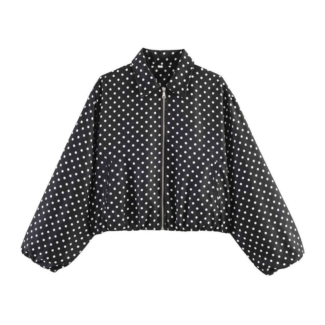 Damen Kurzjacke im Harrington‑Stil mit Polka‑Dot‑Muster, Ballonärmeln und elastischem Saum Echo Archiv
