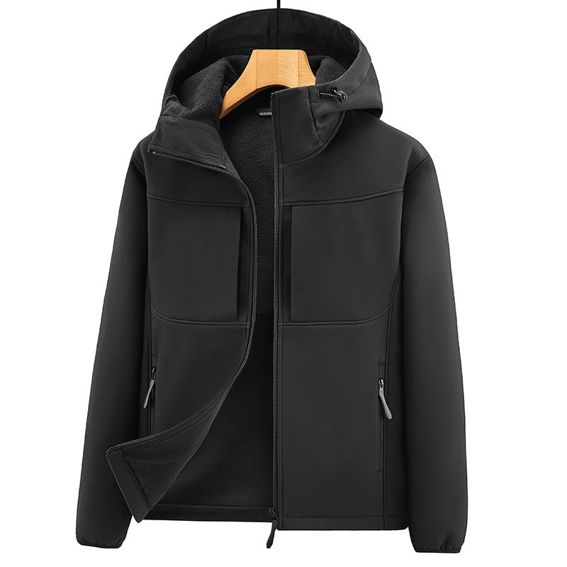 Herren Thermo-Softshelljacke mit Sherpa‑Futter, Kapuze und verdeckten Reißverschlusstaschen Echo Archiv