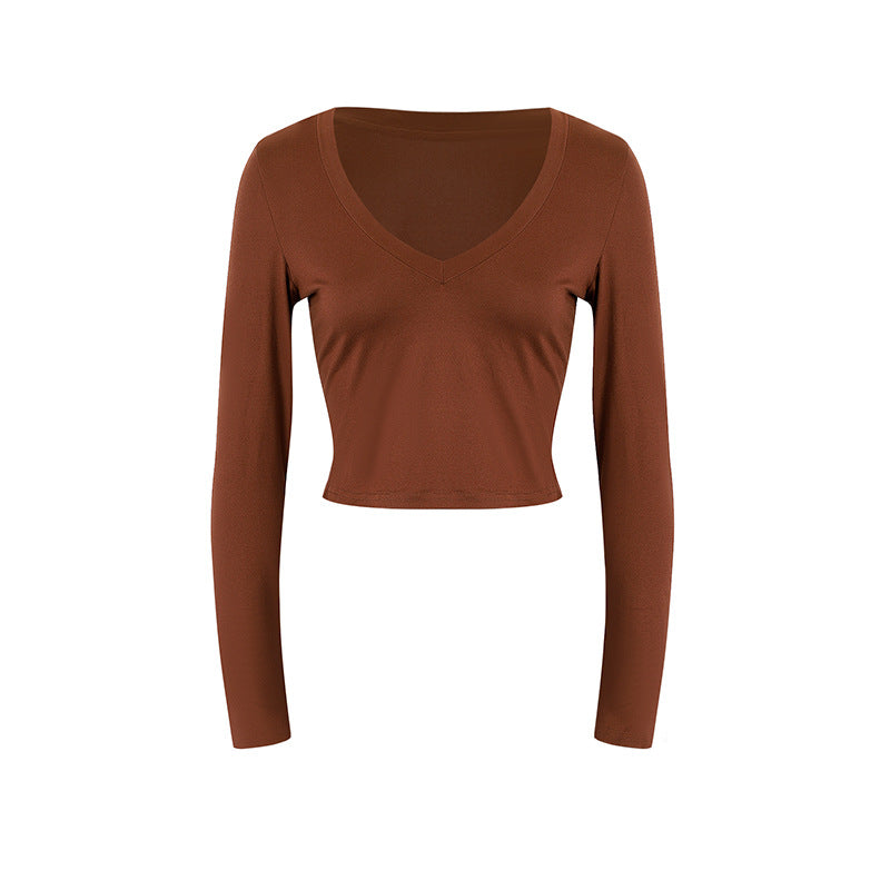 Damen cropped Langarmshirt mit V-Ausschnitt und elastischem Material Echo Archiv