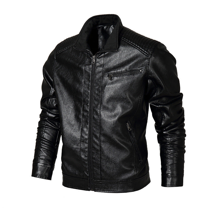 Herren schmal geschnittenes Kunstleder-Blouson mit hochschließendem Stehkragen und Schultersteppung Echoarchiv