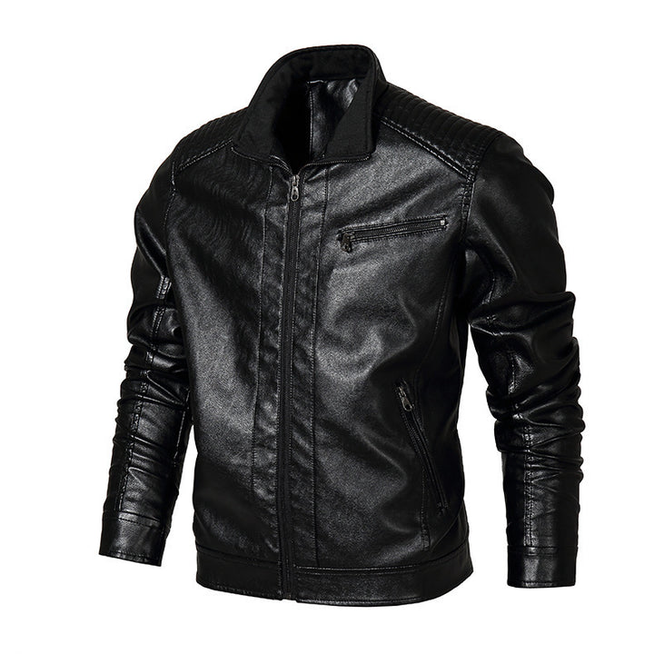 Herren schmal geschnittenes Kunstleder-Blouson mit hochschließendem Stehkragen und Schultersteppung Echoarchiv