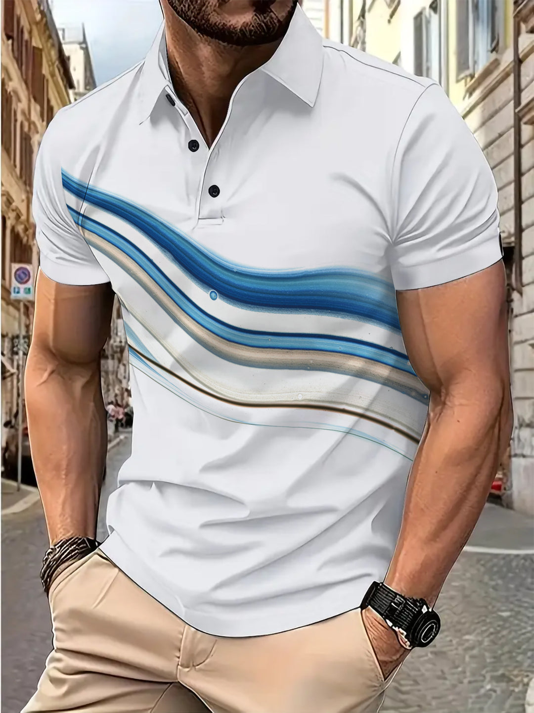 Herren Polohemd mit dynamischem Wellenmuster Echoarchiv