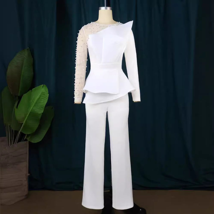 Damen eleganter Jumpsuit mit asymmetrischem Oberteil und raffiniertem Rüschendesign Echo Archiv