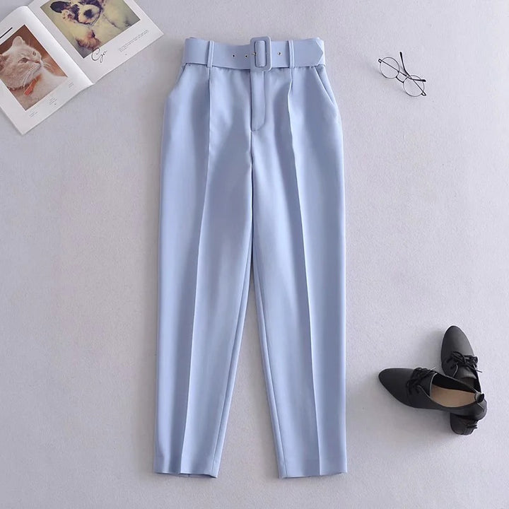 Damen Hochtaillierte Tailored-Hose mit Bundfalten und Stoffgürtel Echo Archiv