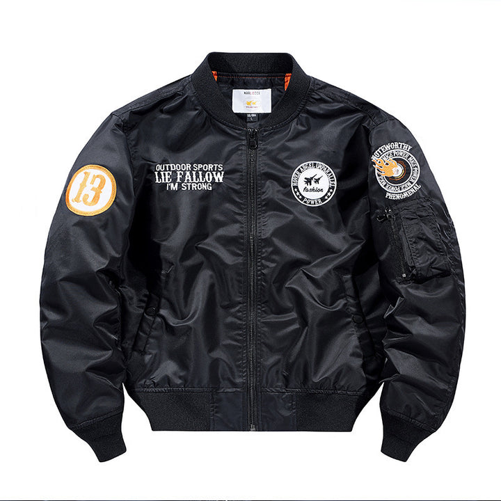Herren Nylon Piloten-Bomberjacke mit Emblem‑Patches, Ärmel‑Utilitytasche und Rippbündchen Echo Archiv