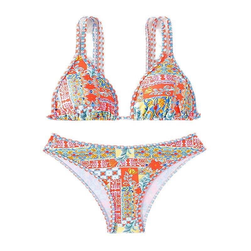 Damen Triangel-Bikini mit kreativem floralem Design und verstellbaren Trägern Echo Archiv