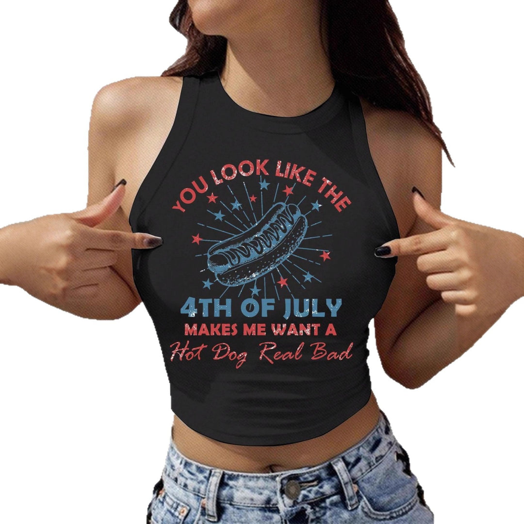 Damen Cropped Tanktop mit kreativem Schriftzug und lebhaftem Design Echo Archiv