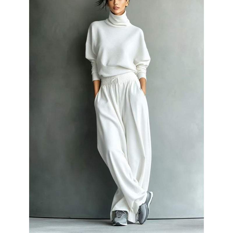 Damen Strick-Loungewear-Set mit Rollkragen und weiten Palazzo-Hosen – Élanora