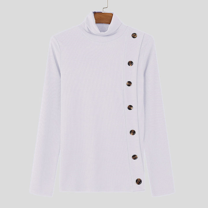 Damen Langarm Rollkragenpullover mit Knopfdetails Echoarchiv