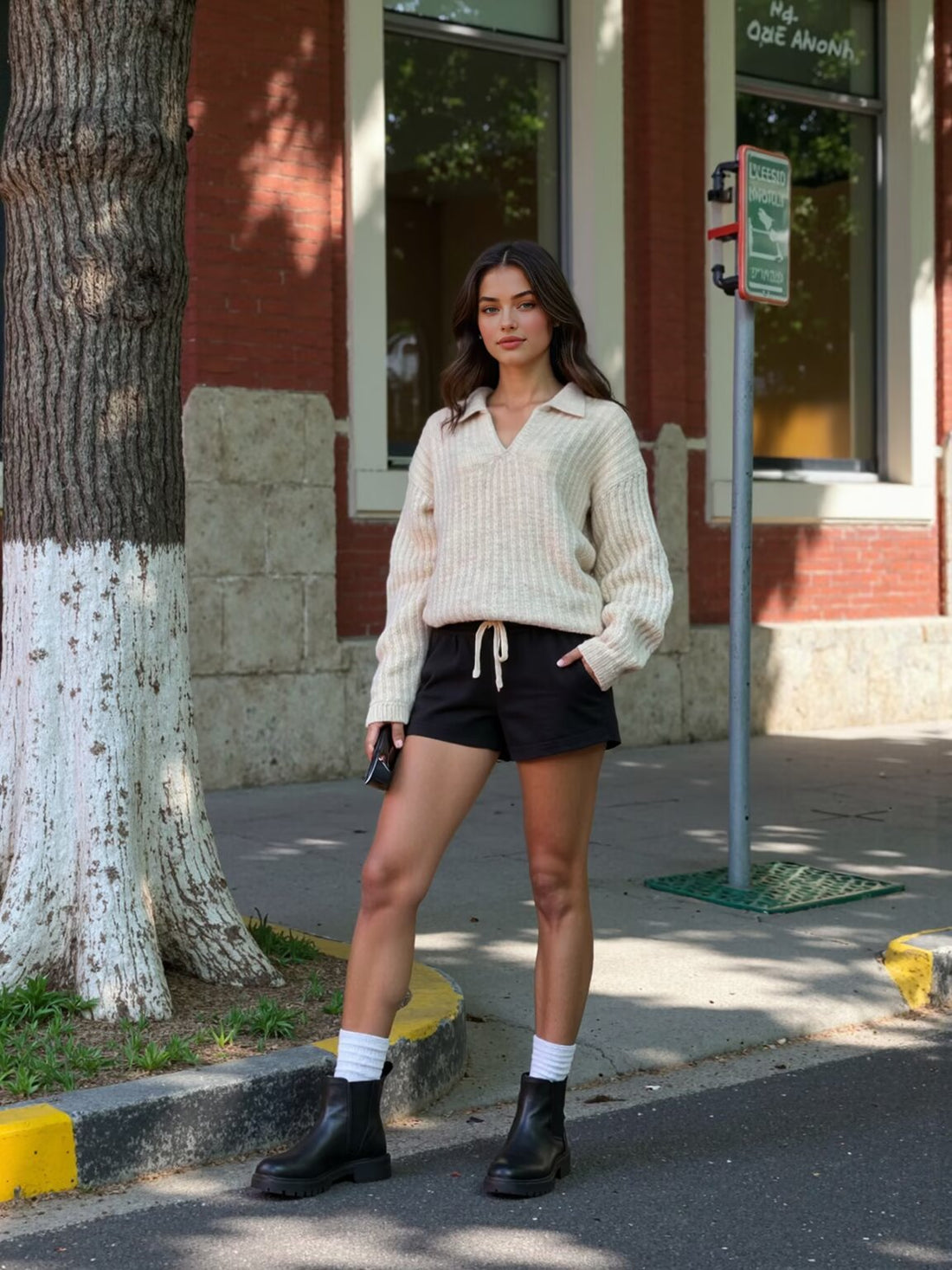 Damen Oversize-Grobstrick-Set mit Polokragen und Midirock Echoarchiv