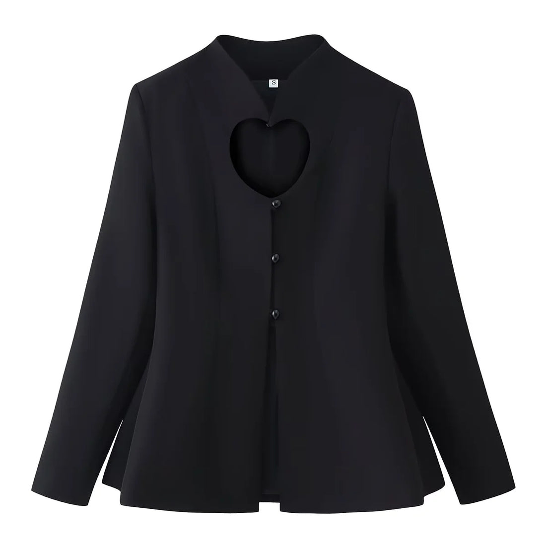 Damen Bluse mit herzförmigem Ausschnitt, verdeckter Knopfleiste und ausgestelltem Saum – Élovi