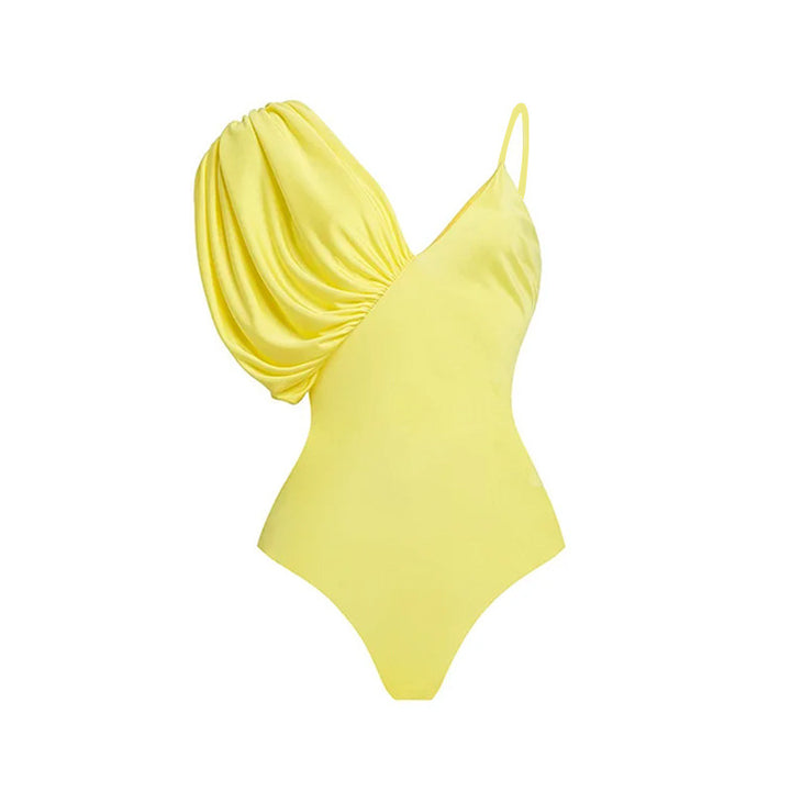 Damen asymmetrischer Einteiler Badeanzug mit voluminösen Puffärmeln Echo Archiv