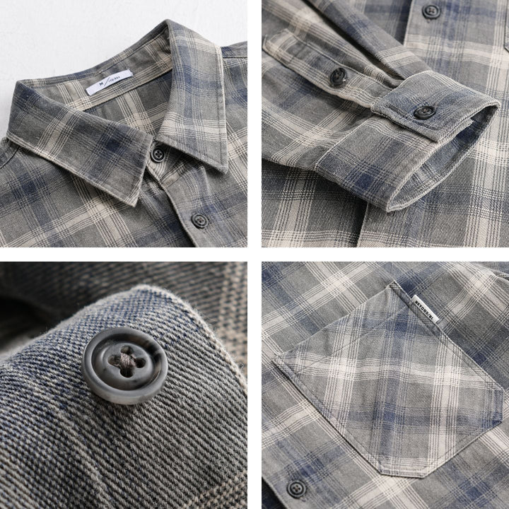 Herren Karo-Relaxed-Overshirt aus gebürstetem Baumwollmix mit Brusttasche und durchgehender Knopfleiste Echoarchiv