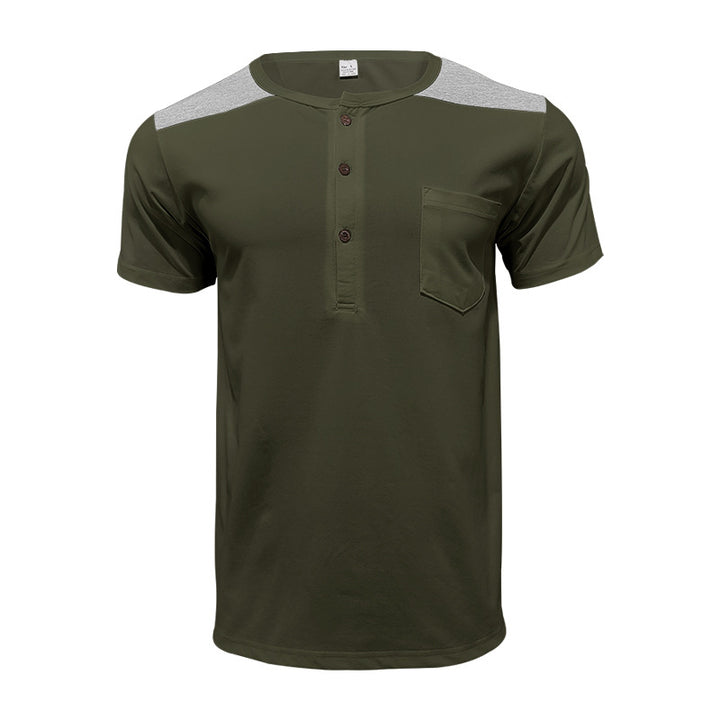 Herren Kurzarm-Henley-Shirt mit kontrastierenden Schulterdetails und praktischer Brusttasche Echoarchiv
