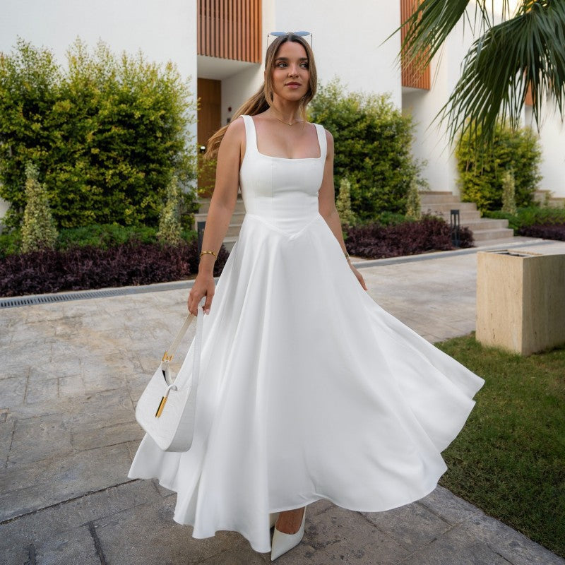 Damen Elegantes Maxikleid mit traumhaftem A-Linien Schnitt und schickem Quadrat-Ausschnitt Echoarchiv