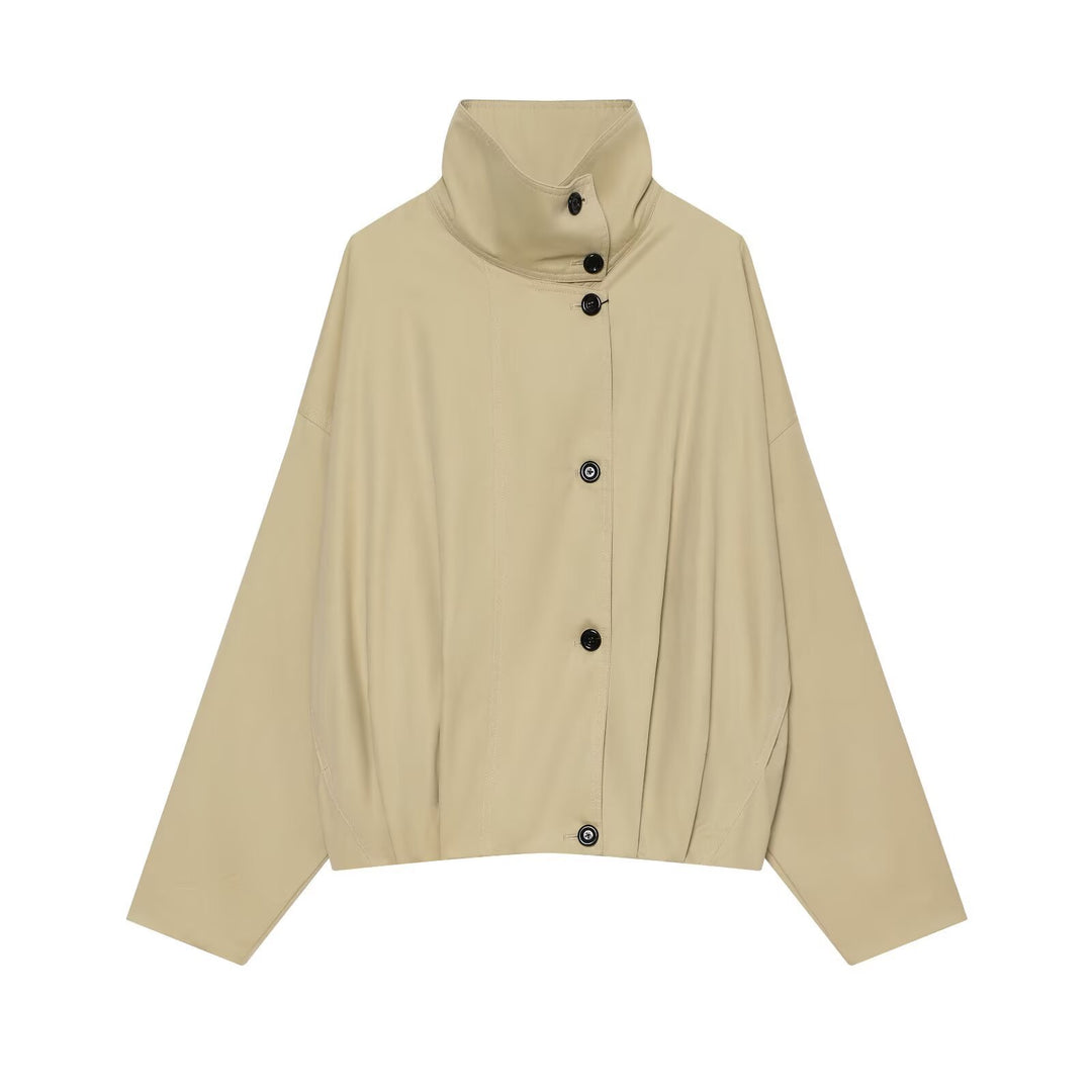 Damen Weites Cropped Cape‑Blouson mit hohem Stehkragen und Knopfleiste Echo Archiv