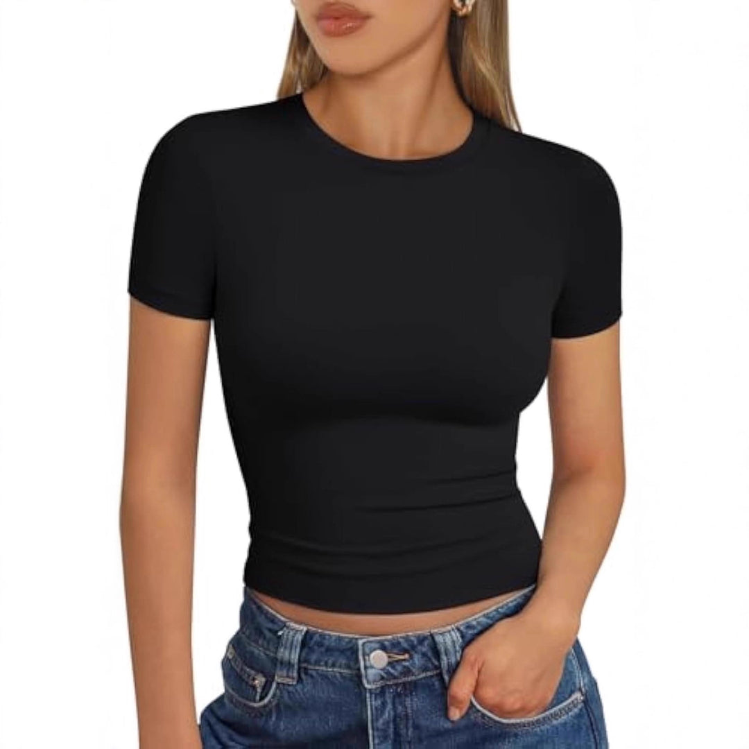 Damen figurbetontes Kurzarmshirt aus elastischem Material Echo Archiv