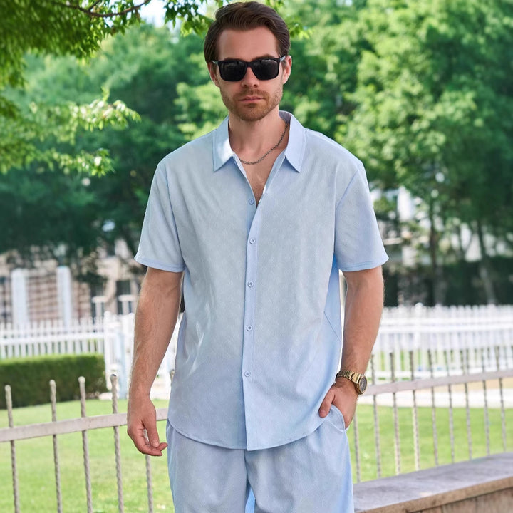 Herren elegantes Kurzarmhemd mit strukturiertem Design und zeitgemäßem Schnitt Echoarchiv
