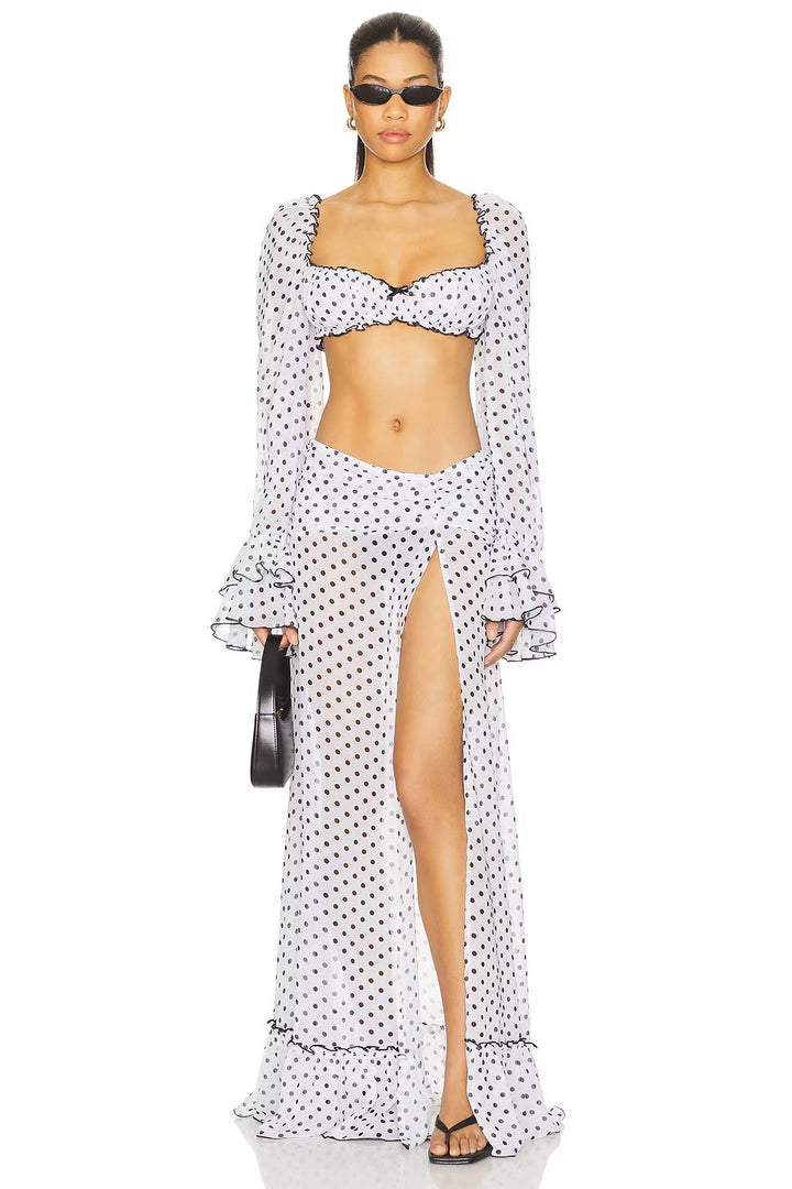 Damen sexy Transparenter Strandanzug mit Rüschen und Puffärmeln Echo Archiv