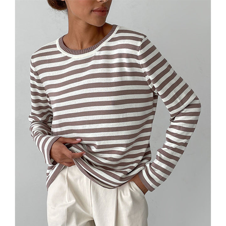 Damen nan gestreifter Baumwollpullover mit Rundhals und legerer Passform Echo Archiv