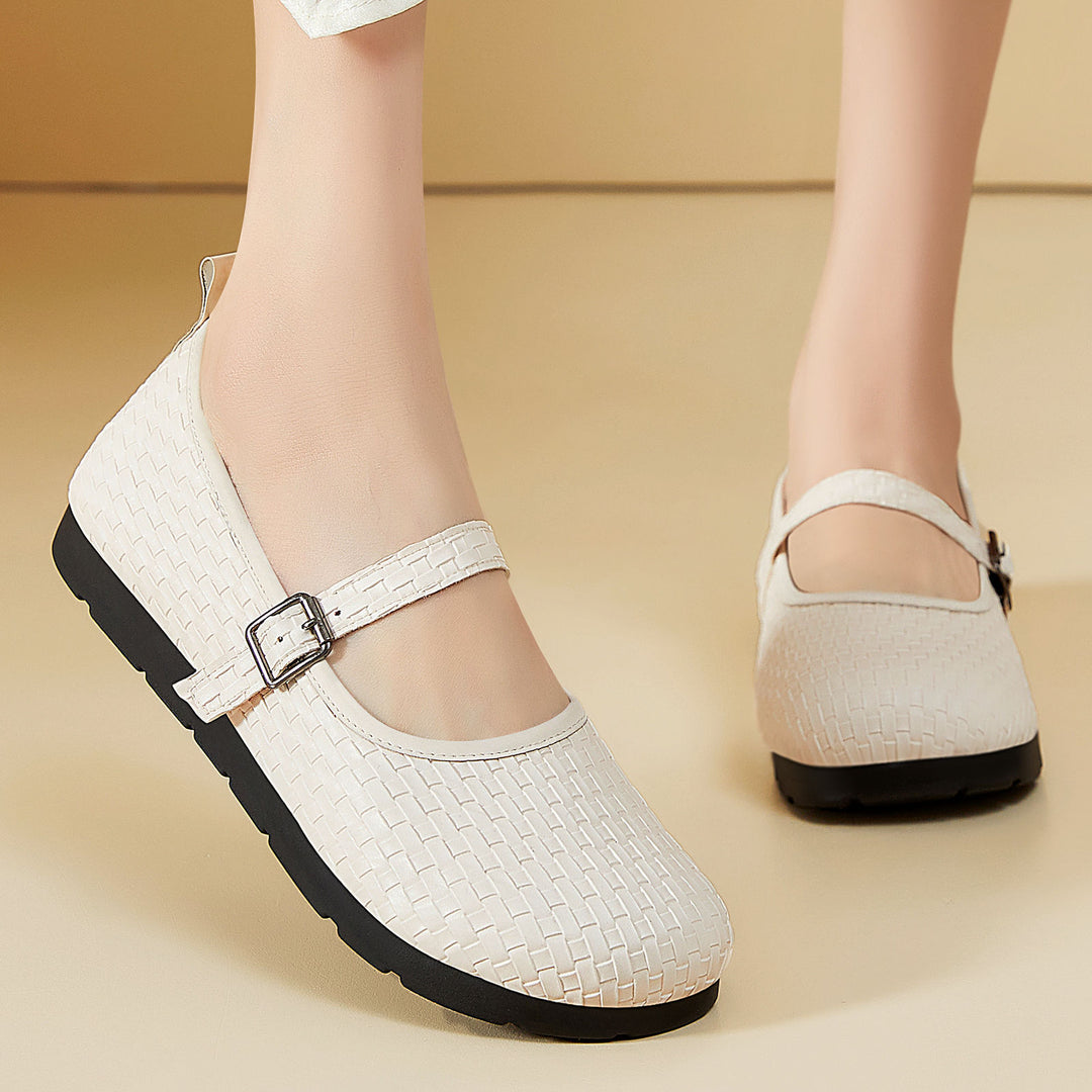 Damen nan Mary-Jane Ballerina-Slipper mit gewebter Oberflächenstruktur, verstellbarem Riemen und stoßdämpfender Leichtsohle Echo Archiv