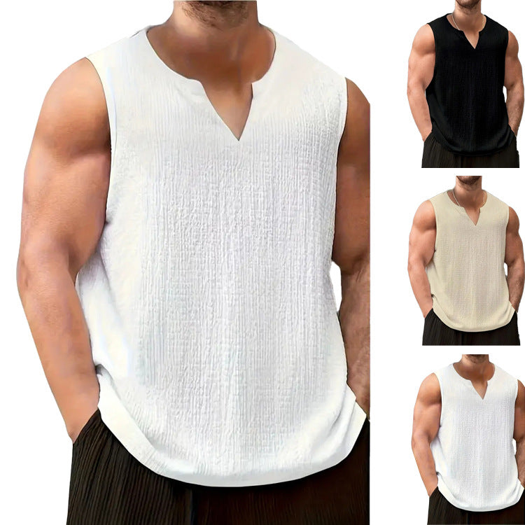 Herren Ärmelloses Freizeitshirt mit strukturiertem Design und V-Ausschnitt Echoarchiv