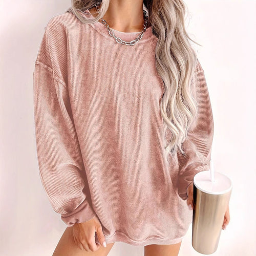 Damen weit geschnittenes Sweatshirt mit geripptem Material und Ballonärmeln – Avérine
