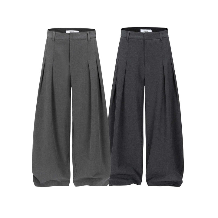 Damen Hochtaillierte weite Plissee-Hose mit Bügelfalte und Gürtelschlaufen Echoarchiv