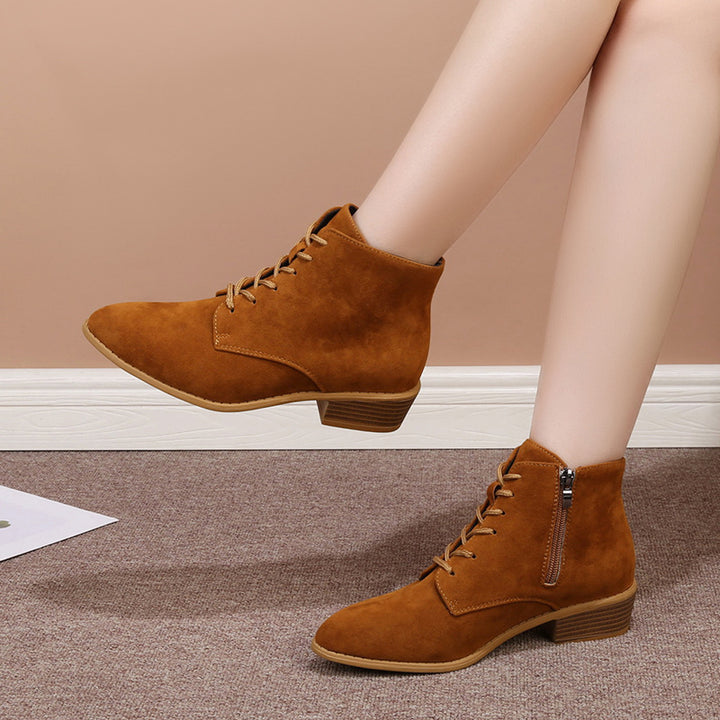 Damen Schnür-Ankleboots aus Veloursleder mit niedrigem Blockabsatz Echo Archiv