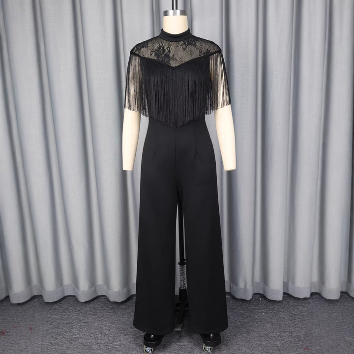 Damen Eleganter Jumpsuit mit schickem Fransen und Spitzenakzenten Echo Archiv