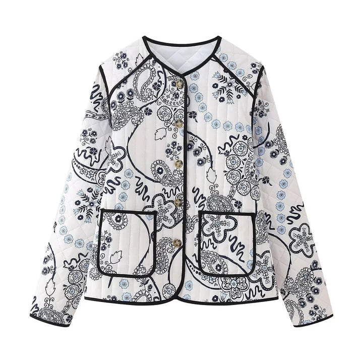Damen Gestepptes Paisley‑Print Steppjacke mit Kontrastpaspel und Rundhalsausschnitt Echo Archiv