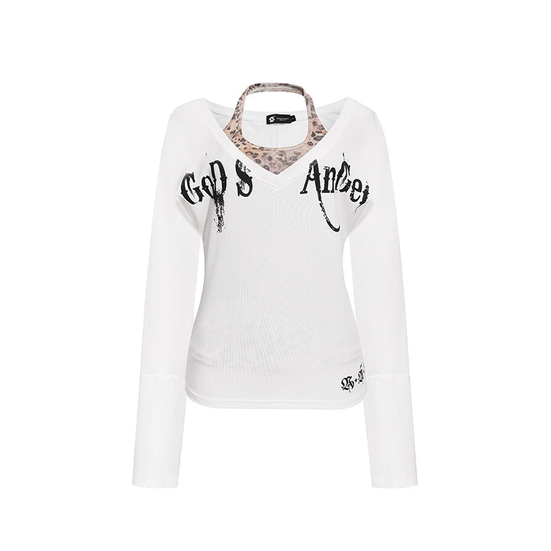 Damen Lagen-Langarmshirt mit integriertem Neckholder und Vintage-Grafik Echoarchiv
