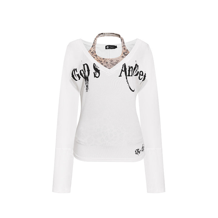 Damen Lagen-Langarmshirt mit integriertem Neckholder und Vintage-Grafik Echoarchiv