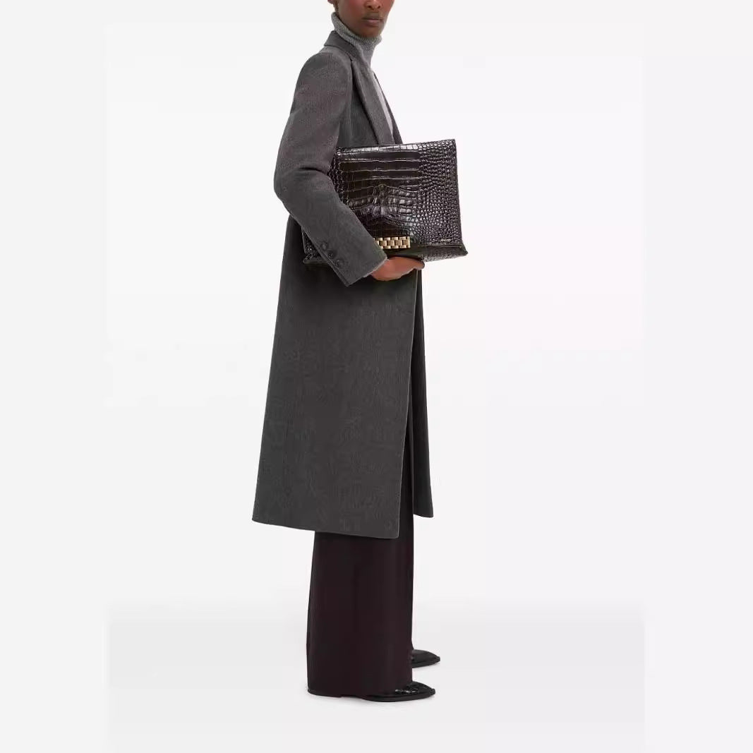 Damen Doppelreihiger Longcoat im Tailoring‑Look mit schmaler Silhouette und markanter Schulter Echoarchiv
