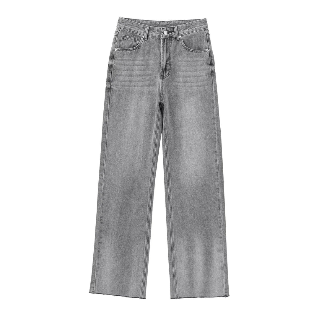 Damen hochgeschnittene weite Denimjeans mit geradem Bein und Fransensaum – Dénora