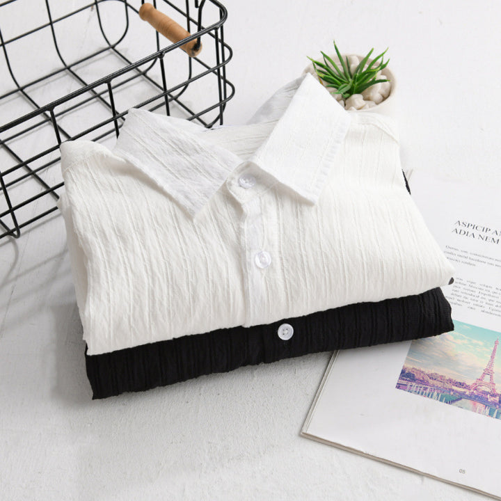 Herren Leichtes Baumwoll-Langarmhemd im Layering‑Stil mit feiner Crinkle‑Struktur und Kentkragen Echoarchiv