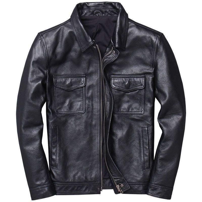 Herren Vintage Biker-Lederjacke mit Stehkragen und gesteppter Schulterpolsterung Echoarchiv